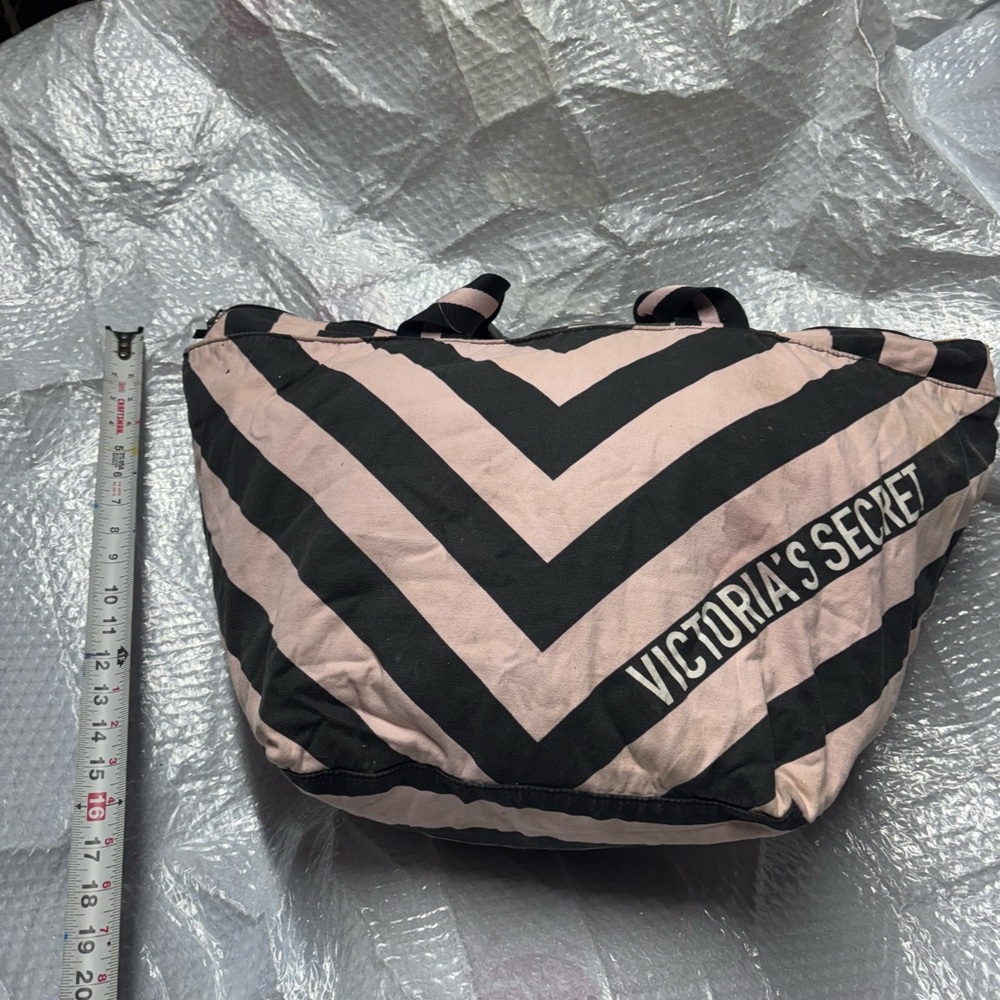 Victoria's Secret Pink and Black Cosmetic Bag with Chevron Design